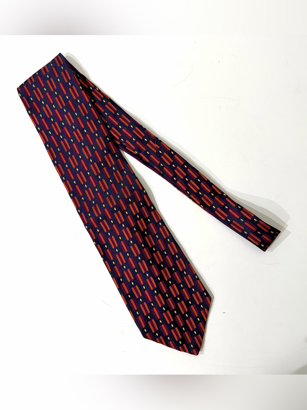 Vintage Altea Silk Navy/Orange/Merlot Geometric Pattern Tie